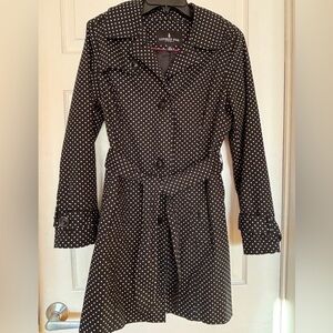 London Fog Black and White Polka Dot Trench Coat